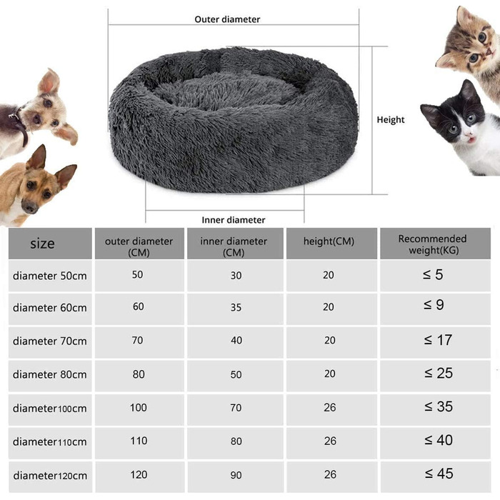 М'яке ліжко для собак, кругле килимок для котів, плюшеве ліжко, зручне гніздо, килимок-подушка, ліжко-донат для собак середніх та великих порід - сірий (50-120см) (100x100x20см, коричневий)