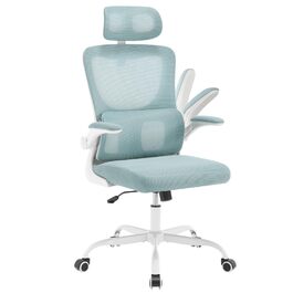 Крісло офісне WOLTU ергономічне, крісло для робочого столу з функцією гойдання, регульована підголовник, поворотні підлокітники, підтримка попереку, офісне крісло, витримує 150 кг (Блакитний)