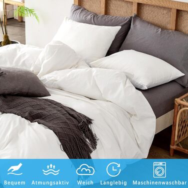 Комплект постільної білизни ATsense 135x200 см, 4 предмети, натуральна бавовна, білий, сертифікат ÖkoTex, лляна текстура, дихаючий, 2 підковдри та 2 наволочки 80x80 см