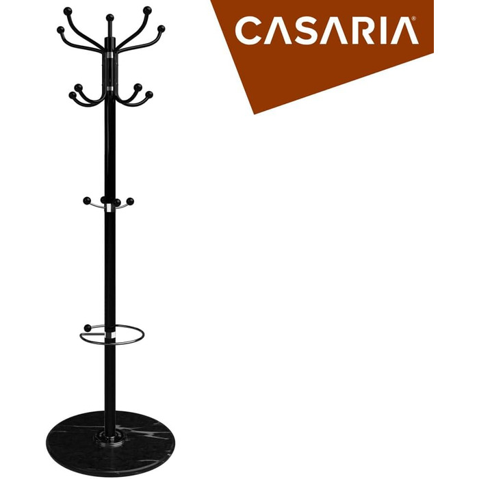 Casaria® Clothes Rack Marble Base Metal 14 Hooks 360° Swivel Stable 37x37x175 cm Entryway Office Coat Rack Clothes Rail Jacket Stand Black