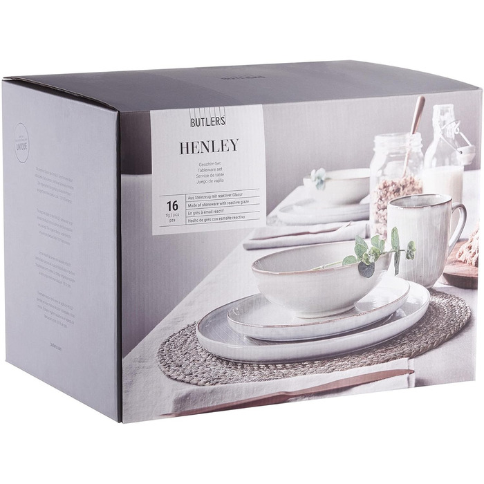 Набір посуду BUTLERS Atlantis для 4 осіб (12 предметів) | Тарілки, миски, чашки | Кераміка, градієнт кольору, бохо-стиль | Мікрохвильова піч та посудомийна машина | Сірий колір