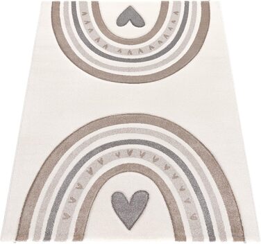 Paco Home Kids Rug Children's Room Rug Short Pile Boy Girl Heart Dots Grey Cream, Size: 133 cm Square