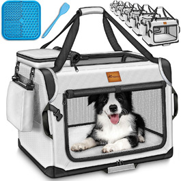 Транспортна переноска для собак та котів TRESKO® S (50x34x34 см) з підкладкою, шпателем та відбивачами | Переноска для собак та котів | Міцна переноска для собак, сіра