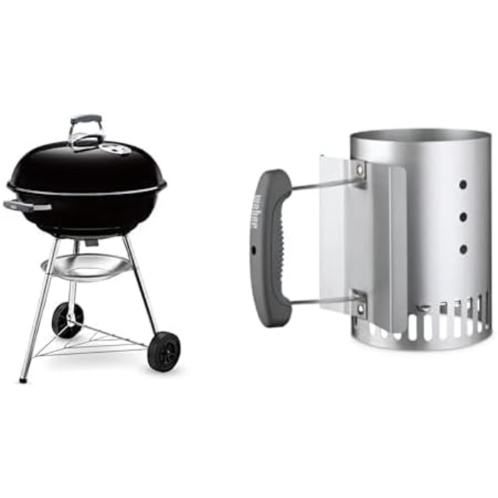Вугільний гриль Weber Compact Kettle 47 см чорний, кришка, чохол, стартер для розпалювання, набір для барбекю