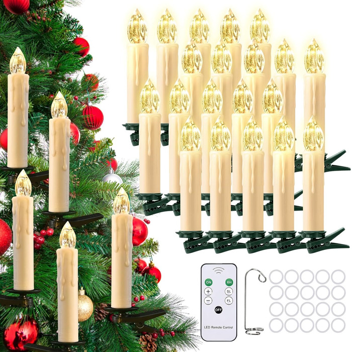 Cimetech 1920s Christmas Tree Candles Wireless LED Floating Candles Christmas Tree Lighting String Lights Christmas Tree Warm White Christmas Decoration with Remote Control Timer 1.5 x 8 cm