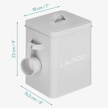 Navaris Laundry Detergent Box with Measuring Spoon - Metal Storage Box for Detergent - Laundry Dose Lid - Vintage Washing Powder Box Container - white (Grey)