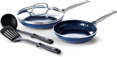 Набір посуду Blue Diamond Cookware Diamantstruktur Keramik Antihaft, 7 предметів: каструлі, сковороди, сотейники. Без PFAS, для всіх плит, індукція, сумісний з посудомийною машиною, до 200°C, блакитний