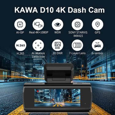 Відеореєстратор KAWA 4K Dual з GPS, WiFi, IPS екраном та 64GB SD-картою