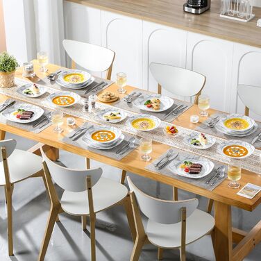 VEWEET Сервіз столовий 'Serena' з порцеляни, 24 частини | Комплект включає миски для каші, десертні тарілки, тарілки для їжі та супові тарілки | Сервіз для 6 осіб/ресторану/сім'ї (Білий, 18-частинний сервіз)