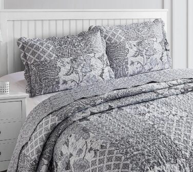 Набір постільної білизни Brilliant Sunshine Grey Heart Love Patchwork (2 шт.) з ковдрою та наволочкою, двостороння, для двоспального ліжка (Queen, сірий)