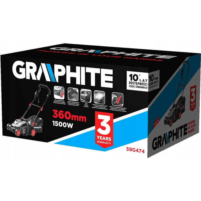 Електрична газонокосарка GRAPHITE 1500 Вт з регулюванням височки та травозбірником 35 л
