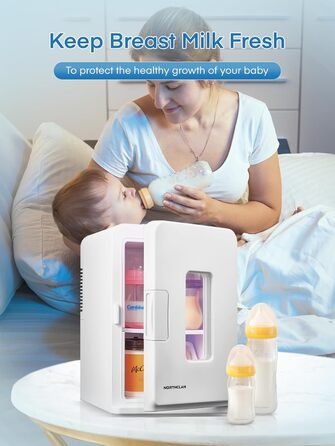 NORTHCLAN Міні холодильник 2в1 15 літрів (21 банка), портативний з охолодженням та нагріванням, 12V/220V для авто, офісу та гуртожитку, чорний, Max & Eco-режим