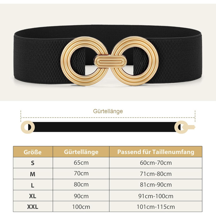 Жіночий широкий еластичний пояс JasGood з золотою пряжкою, чорний, L (81-90 см)