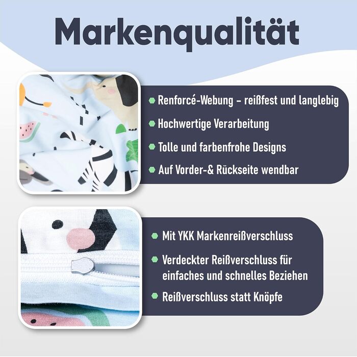 Комплект постільної білизни для дитячого ліжечка Kinder з 100% бавовни (100x135 см) з тваринами. Підходить для хлопчиків, легко періть при 60°C. Включає постільну білизну та подушку (40x60 см).