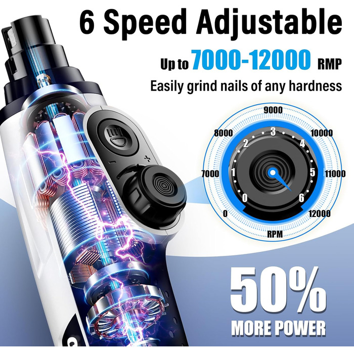 Шліфувальник кігтів для собак Casfuy Smarter Krallenschleifer 6-ступінчатий – 50% потужніший, з 2 LED-лампами, тихий, акумуляторний, для собак та котів великих, середніх та малих порід, білий