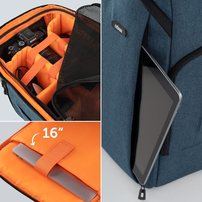 Рюкзак для фототехніки DÖRR Prag Go 16L, водонепроникний, для DSLR/SLR, з відділенням для ноутбука 16 дюймів, для дронів, знімні перегородки, тримач для штатива (блакитний)