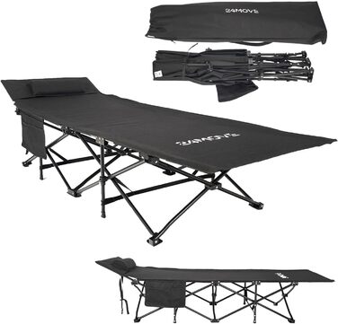 Розкладне ліжко 24MOVE® для кемпінгу та відпочинку на природі, 190 x 67 x 34 см, чорне
