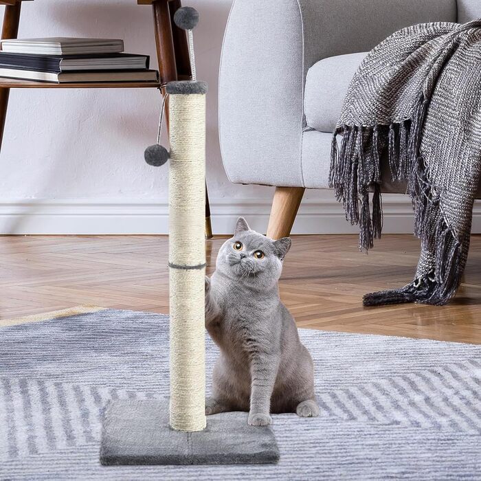 Котяча дряпка XXL з натурального сизалю, кігтеточка з м'яким плюшем та іграшкою (97см)