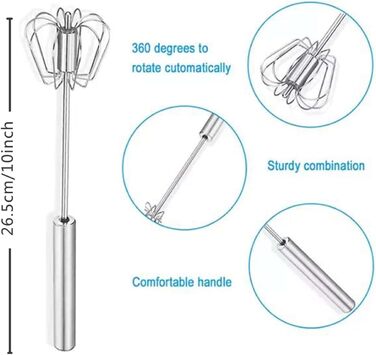1 piece semi-automatic rotating whisk, stainless steel whisk, kitchen tool