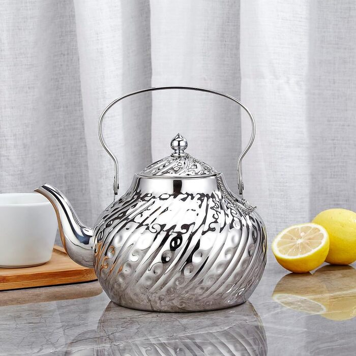 Чайник SANQIAHOME 1,4 л із нержавіючої сталі з ситечком, для індукційних плит, сріблястий, 2000 мл