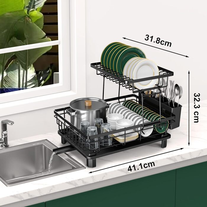 Підставка для посуду ROTTOGOON 2-ярусна, з нержавіючої сталі, чорна - органайзер для кухонних аксесуарів