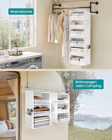 Органайзер для шафи SONGMICS, роздільник полиць, навісна полиця, розкладний органайзер, металеві гачки та бамбукові вставки, білий (RCH007W01)