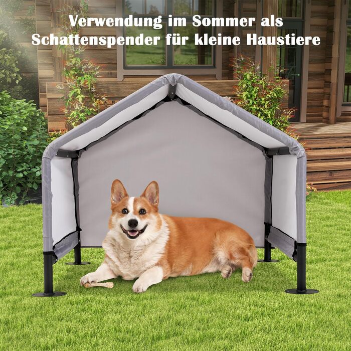 Будка для собак A.FATI Outdoor: сіра, 75x65x65 см, водонепроникна, з задньою стінкою, захист від сонця, для маленьких та середніх собак, котів, курчат, цуценят