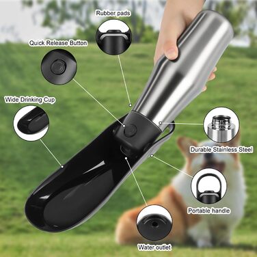 Водяна пляшка для собак на прогулянці: не протікає, з нержавіючої сталі, 750 мл (Чорний)