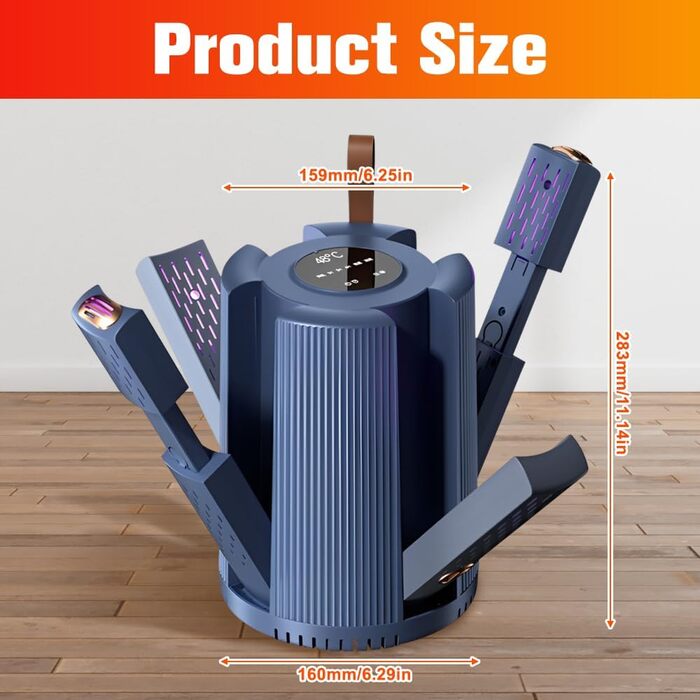 Електричний сушильник для взуття та рукавичок, телескопічний, з таймером, блакитний