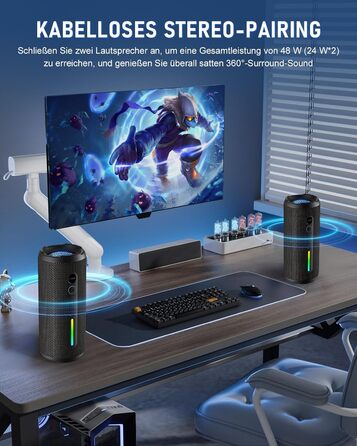 Портативна Bluetooth колонка OHAYO 24W з RGB підсвіткою, Bass Boost, 30 годин роботи, IPX7, підтримкою дзвінків та водонепроникністю для відпочинку на природі, вечірок, пляжу, саду (чорна)