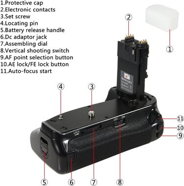 Набір батарейного блоку DSTE Pro з бездротовим пультом дистанційного керування 2.4G для Canon EOS 6D Mark II (замінник BG-E21)