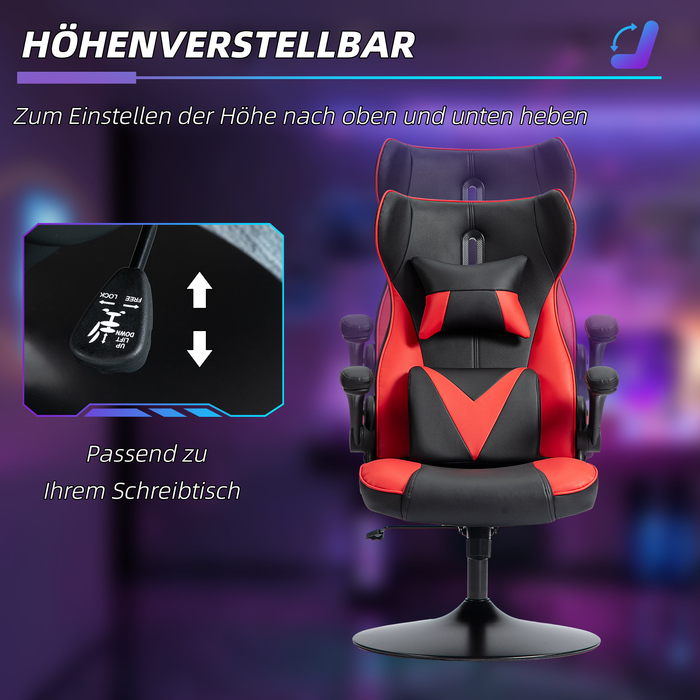 Vinsetto Gaming Chair with Rocking Function, Ergonomic Computer Chair, Height-Adjustable Office Chair, Swivel Desk Chair with Head and Lumbar Pillow, Supports up to 120 kg, Black+Red | Aosom