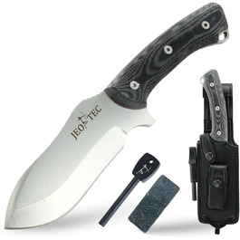 JEO-TEC Nº35 Outdoor Camping Belt Knife Hunting Knife Survival Knife Survival Bushcraft Knife - MOVA Steel - Leather Sheath, Fire Steel, Knife Sharpener - Single Edge