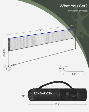 М'язова сітка для бадмінтону, волейболу та тенісу SANGMUCEN 3м/5м, регульована висота, портативна, чорно-синя