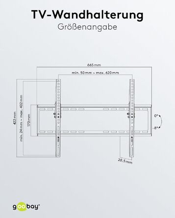 Настінний кронштейн для телевізора goobay Basic TILT XL (43–100 дюймів), нахил 10°, ультратонкий 45 мм, VESA 800x400, до 75 кг, 49743
