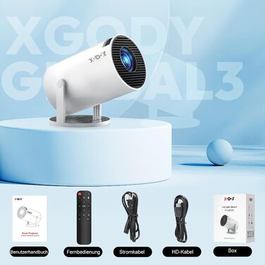 Портативний проєктор Xgody Gimbal 3 New: 12000 Люмен, Android 11.0, WiFi 6, Bluetooth, Auto Keystone, 720P HD (Підтримка 4K 1080P)