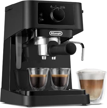 De'Longhi Stilosa EC 230.BK – traditional espresso portafilter machine, espresso machine with manual milk frother, for espresso grounds, 1 L water tank, black, 1100 W