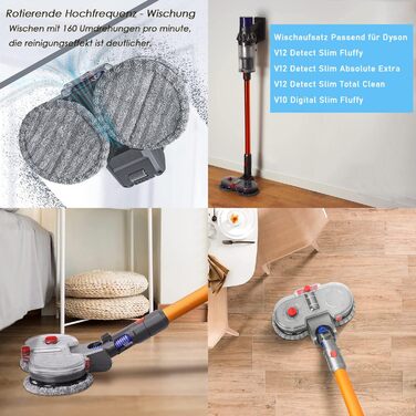 Електрична насадка для миття підлоги Dyson V12 Detect Slim / V10 Slim, знімний бак для води та 6 змінних мопів, 1 бак для води