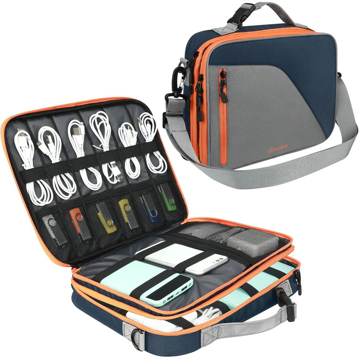 Gocokia Double Layer Travel Cable Organizer Bag with Shoulder Strap, 27 Game Storage Pockets for Switches, Electronic Storage Bag for 29.6 cm