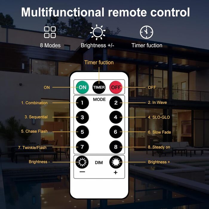 Ланцюжок прикрас LED 144 шт. для зовнішнього та внутрішнього використання, тепле біле світло, з пультом, таймером, 8 режимів, вологостійкий, для саду, будинку, балкона, ялинки