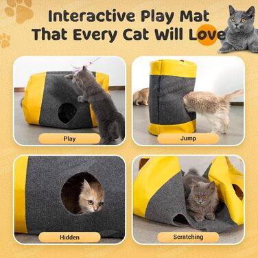 Килимок-іграшка для котів з тунелем та ігровим мішком, інтерактивне заняття для котів, центр активностей, килимок для полювання лапками, інтелектуальна іграшка для котів