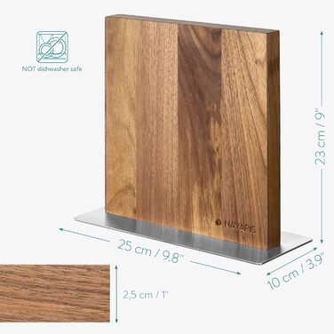 Navaris Double-Sided Magnetic Knife Holder made of Walnut - Magnetic Knife Block, Knife Board, Double-Sided Magnetic Knife Holder - Knife Holder, Wood, Unfurnished