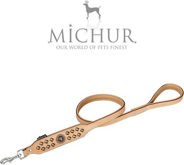 MICHUR Diego Beige Leine, Leather Dog Lead, Flat Lead, Leather Lead Dog, MATCHES Diego Brown Beige Gold Collar, Size 150cm x 2.5cm