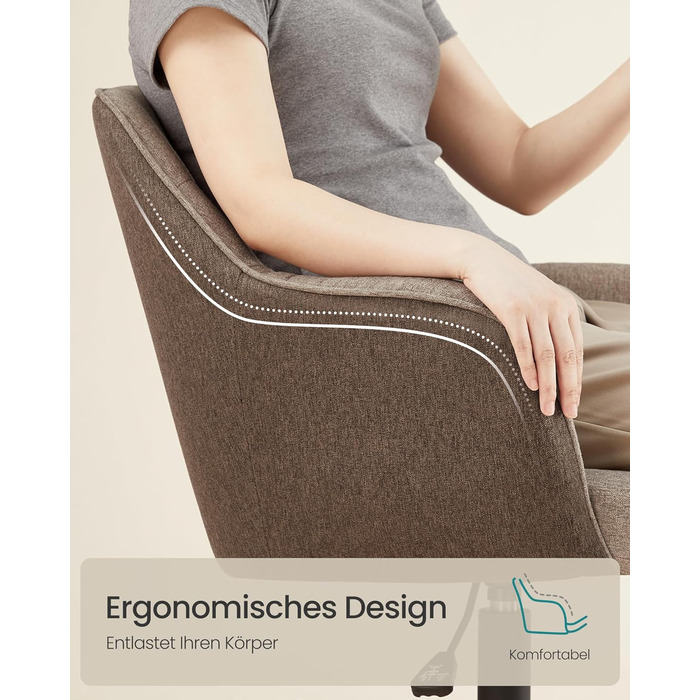 Крісло SONGMICS для офісу, обертове, регульоване по висоті, до 110 кг, дихаючий матеріал, для робочого кабінету/спальні, коричневе, OBG019K01