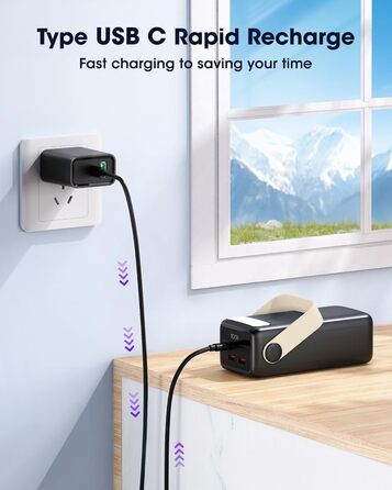 Power Bank 60000mAh 65W USB-C: Зовнішній акумулятор для ноутбука, смартфона, планшета (жовтий)