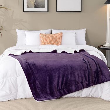 Плед Sherpa баклажан, 150 x 200 см - теплий та м'який плед для дому, дивана та крісла