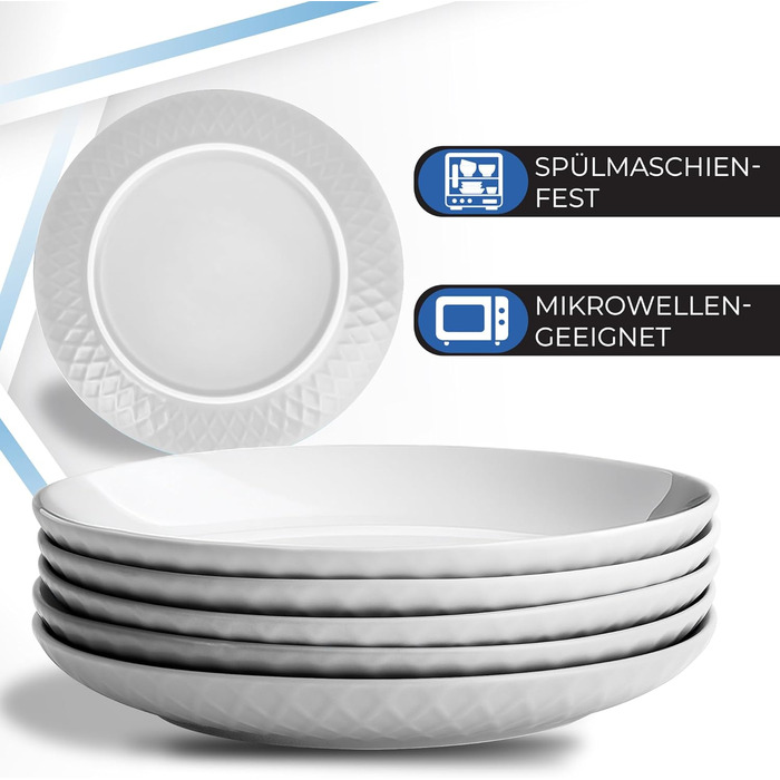 MIAMIO Набір посуду з 24 предметів з кераміки (тарілки) для 6 осіб, Palmanova Kollection. Підходить для миття в посудомийній машині та використання в мікрохвильовці.