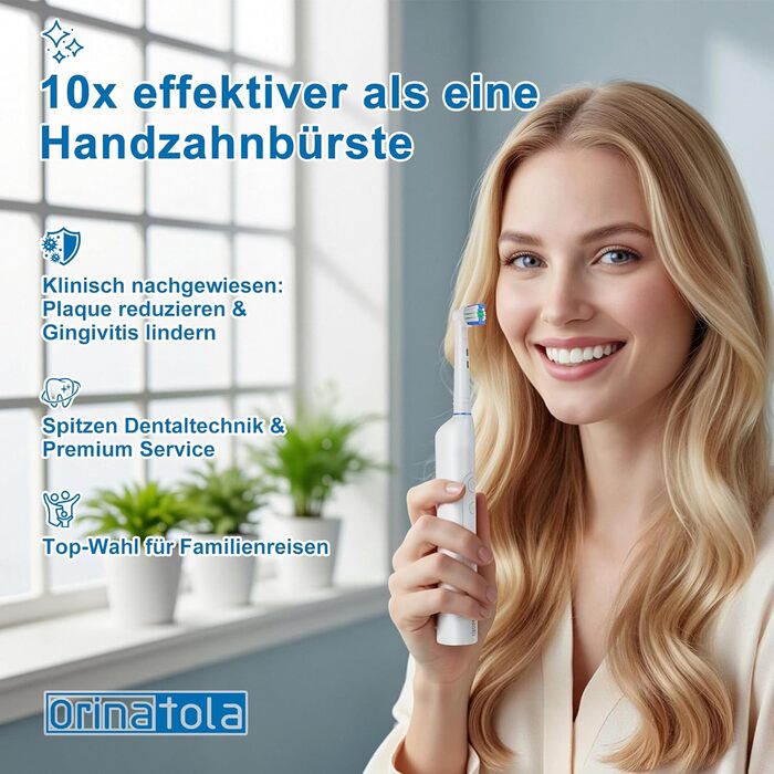 Електрична зубна щітка Rotierende для дорослих з 8 насадками, 3 режимами чищення, акумулятором на 50 днів та смарт-таймером 2 хв - Чорна