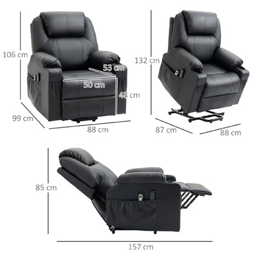 HOMCOM Electric Recliner Chair, Massage Chair with Lift Assist, Reclining Chair with Lie-Flat Function, TV Chair with Remote Control, PU | Aosom