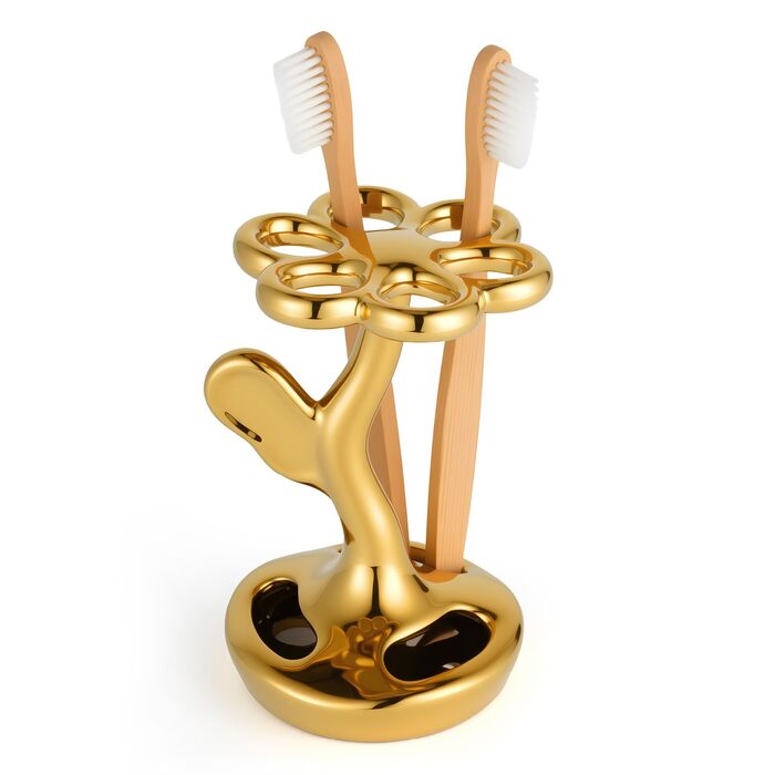 Тримач для зубних щіток та пензлів з кераміки, 6 відділень, сріблястий/золотистий